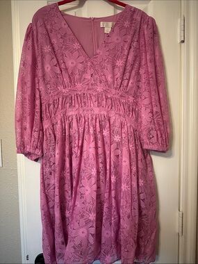 Rachel Parcell Mauve Pink Floral Lace V-Neck Dress